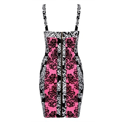 'Nina'  baroque print pink bodycon bandage dress